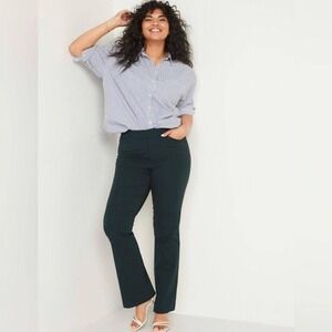 OLD NAVY 12 High‎ Rise Pixie Never Fade Flare Pants Dark Green Stretch Casual